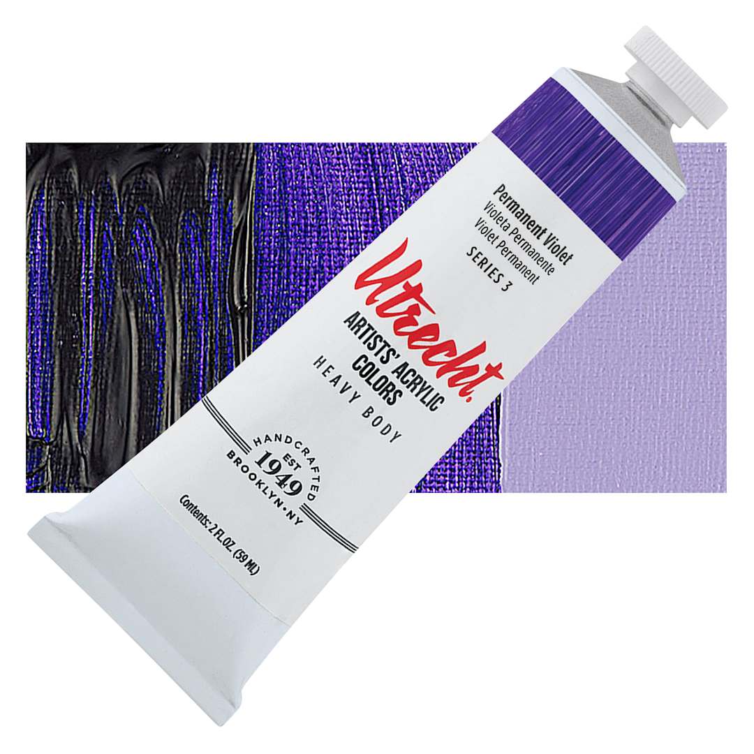 Open in modal - Utrecht Artists' Acrylic Paint - Permanent Violet, 2 oz tube and swatch