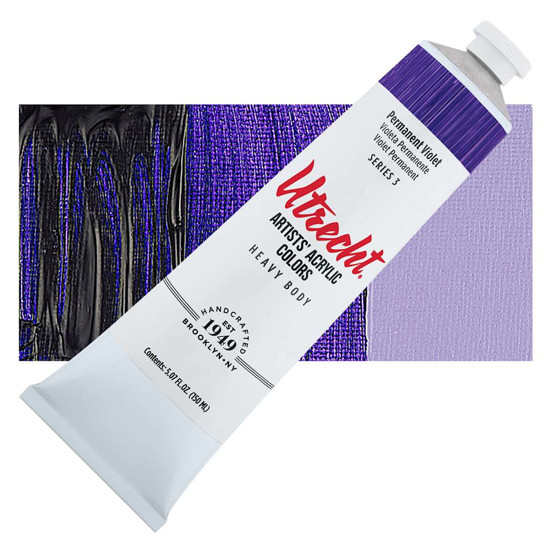 Open in modal - Utrecht Artists' Acrylic Paint - Permanent Violet, 5 oz tube and swatch