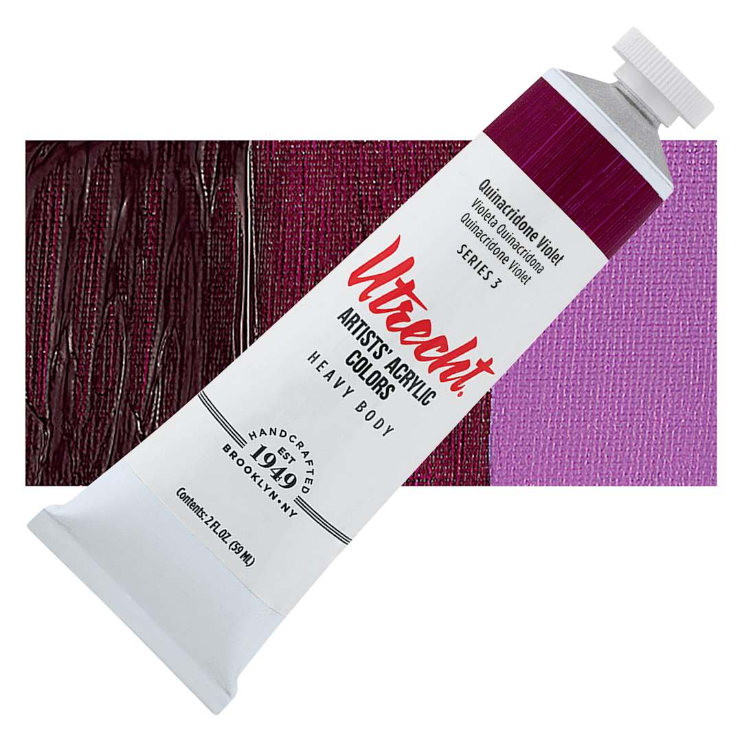 Open in modal - Utrecht Artists' Acrylic Paint - Quinacridone Violet, 2 oz tube and swatch