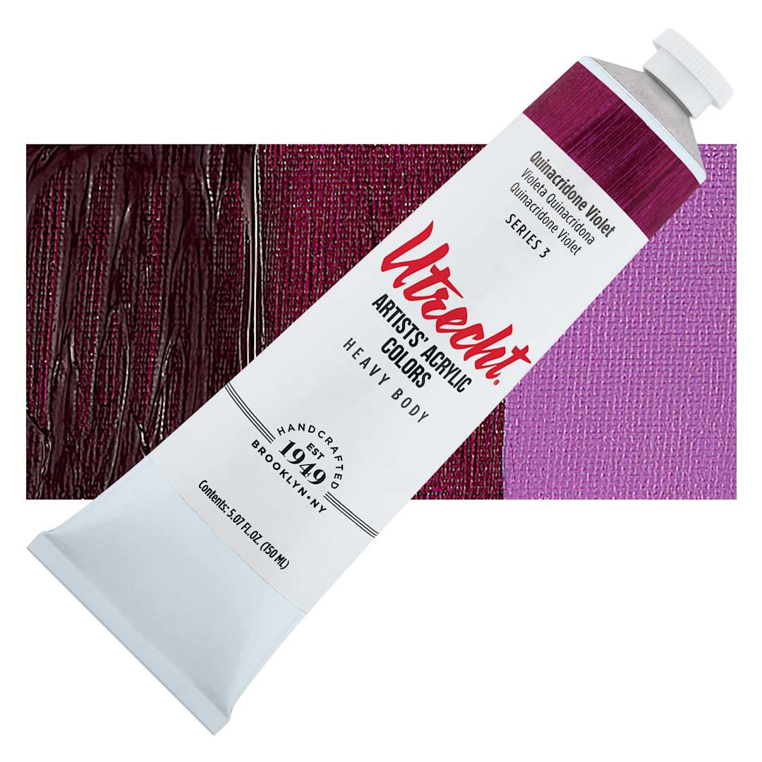Open in modal - Utrecht Artists' Acrylic Paint - Quinacridone Violet, 5 oz tube and swatch