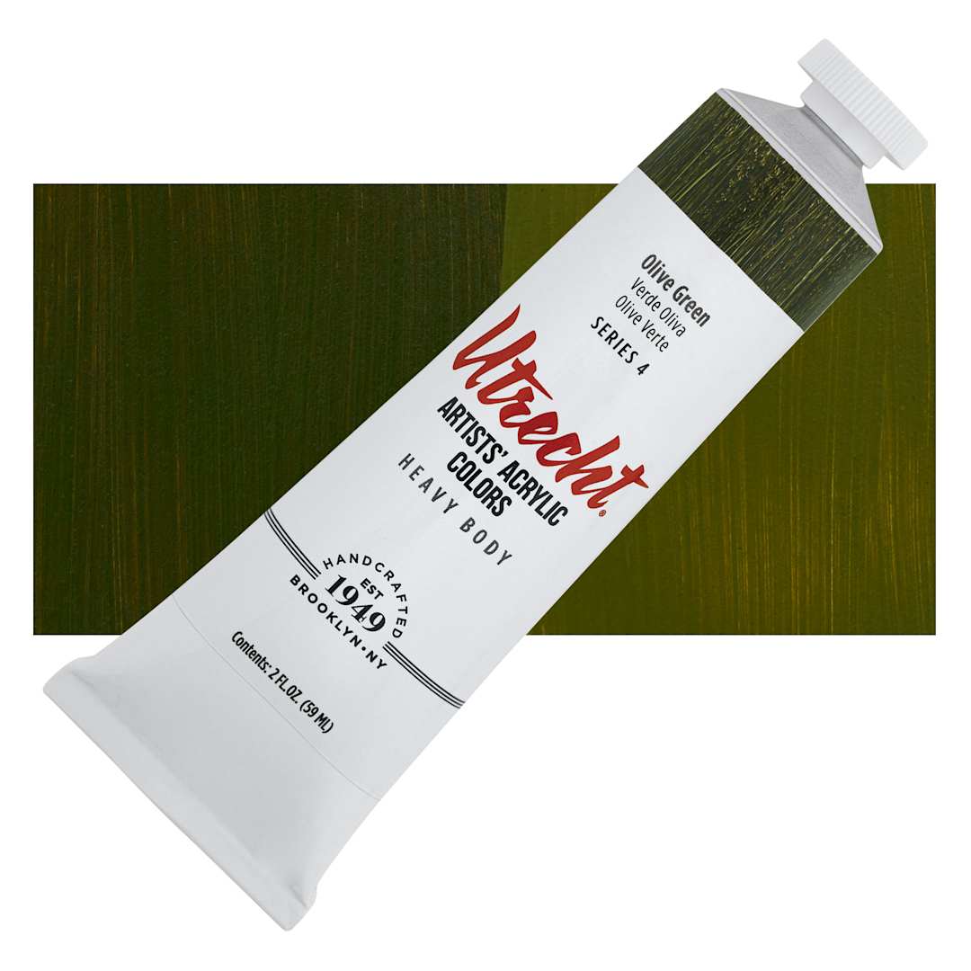 Open in modal - Utrecht Artists' Acrylic Paint - Olive Green, 2 oz tube and swatch