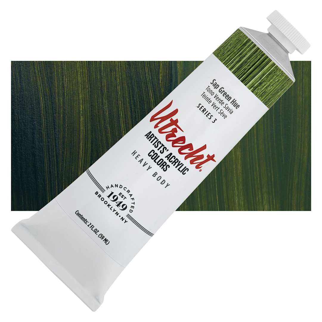 Open in modal - Utrecht Artists' Acrylic Paint - Sap Green Hue, 2 oz tube and swatch