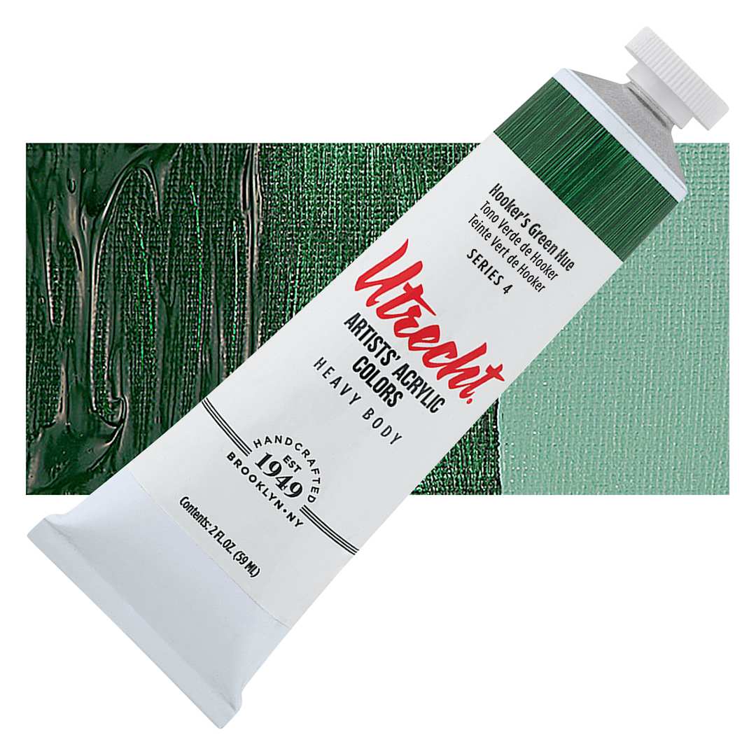 Open in modal - Utrecht Artists' Acrylic Paint - Hooker's Green, 2 oz tube and swatch