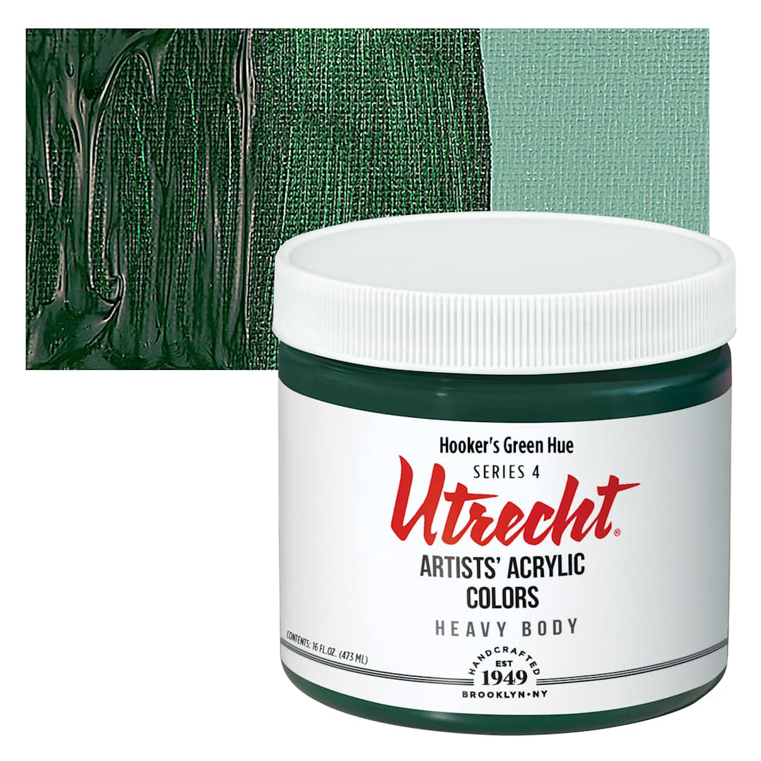 Open in modal - Utrecht Artists' Acrylic Paint - Hooker's Green, Pint and swatch