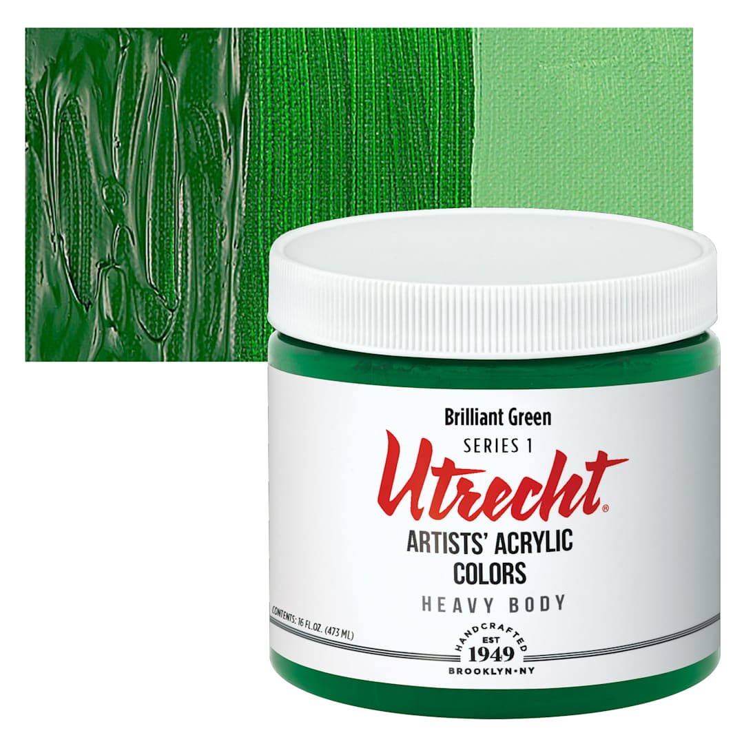 Open in modal - Utrecht Artists' Acrylic Paint - Brilliant Green, Pint and swatch