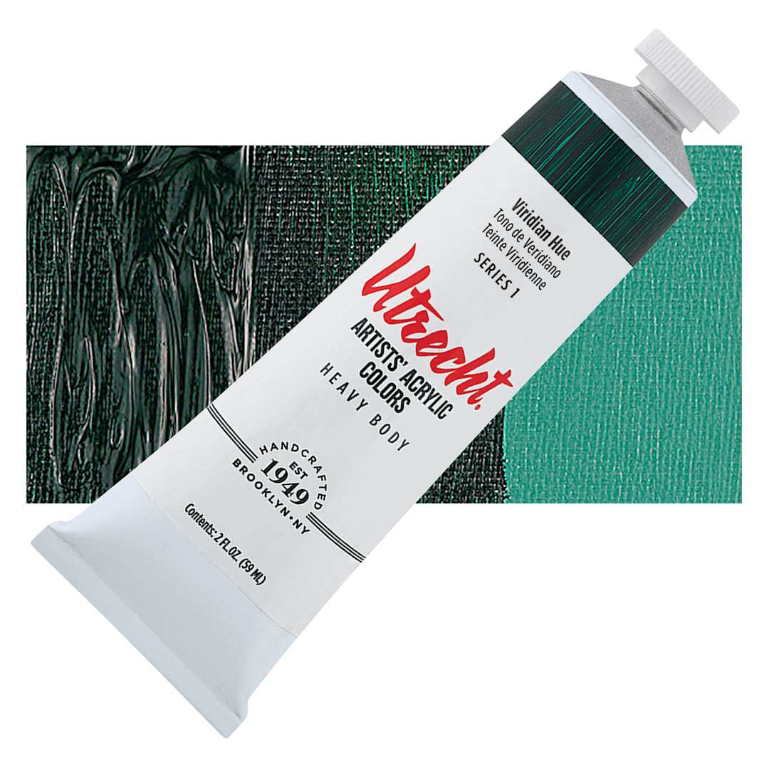 Open in modal - Utrecht Artists' Acrylic Paint - Viridian Hue, 2 oz tube and swatch
