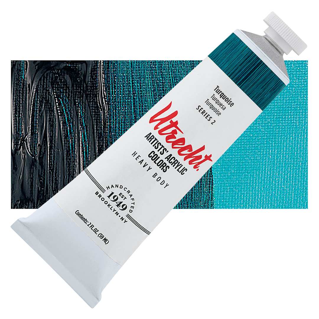 Open in modal - Utrecht Artists' Acrylic Paint - Turquoise, 2 oz tube and swatch