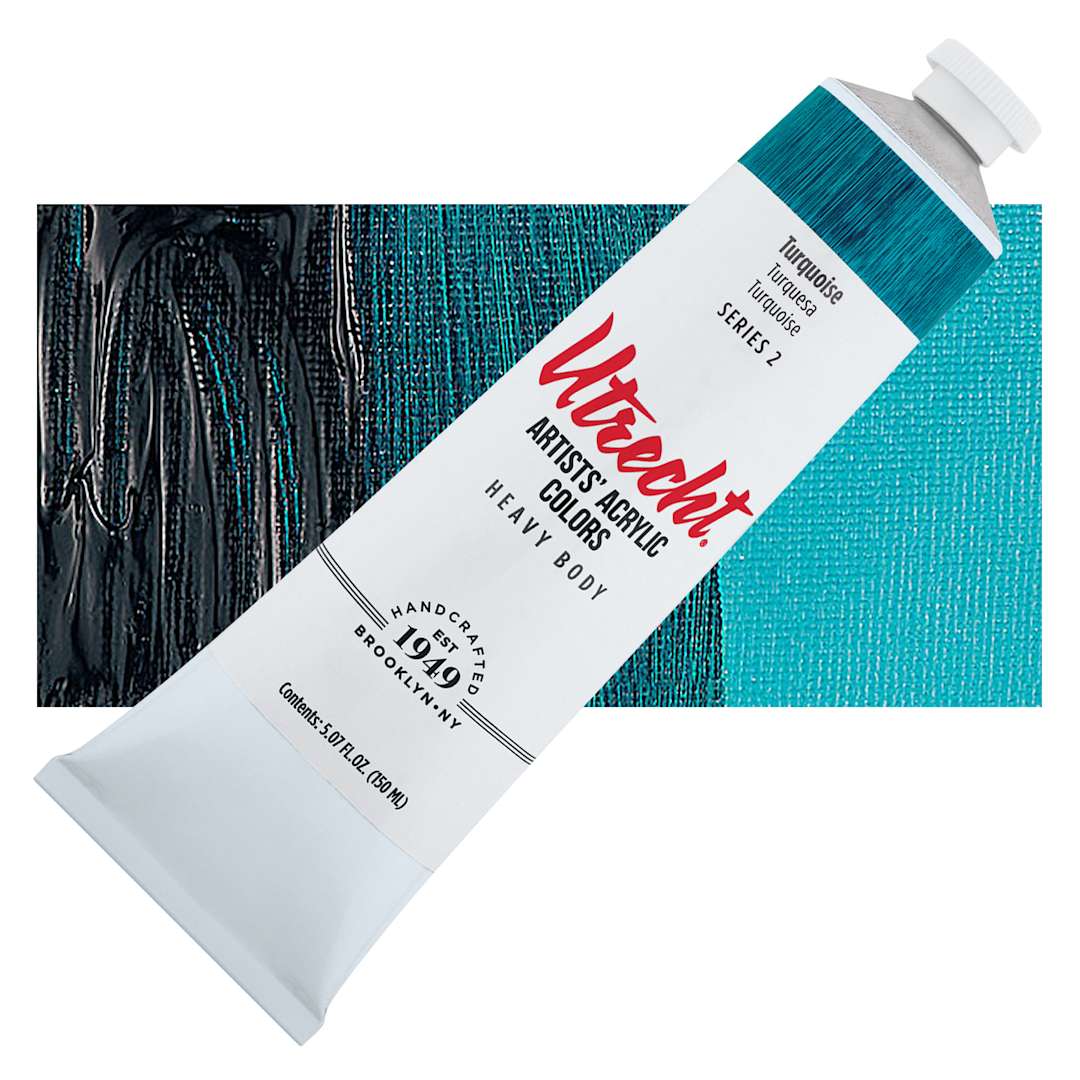 Open in modal - Utrecht Artists' Acrylic Paint - Turquoise, 5 oz tube and swatch