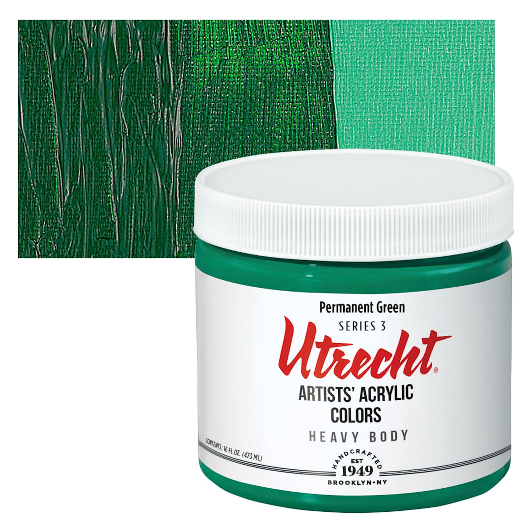 Open in modal - Utrecht Artists' Acrylic Paint - Permanent Green, Pint and swatch