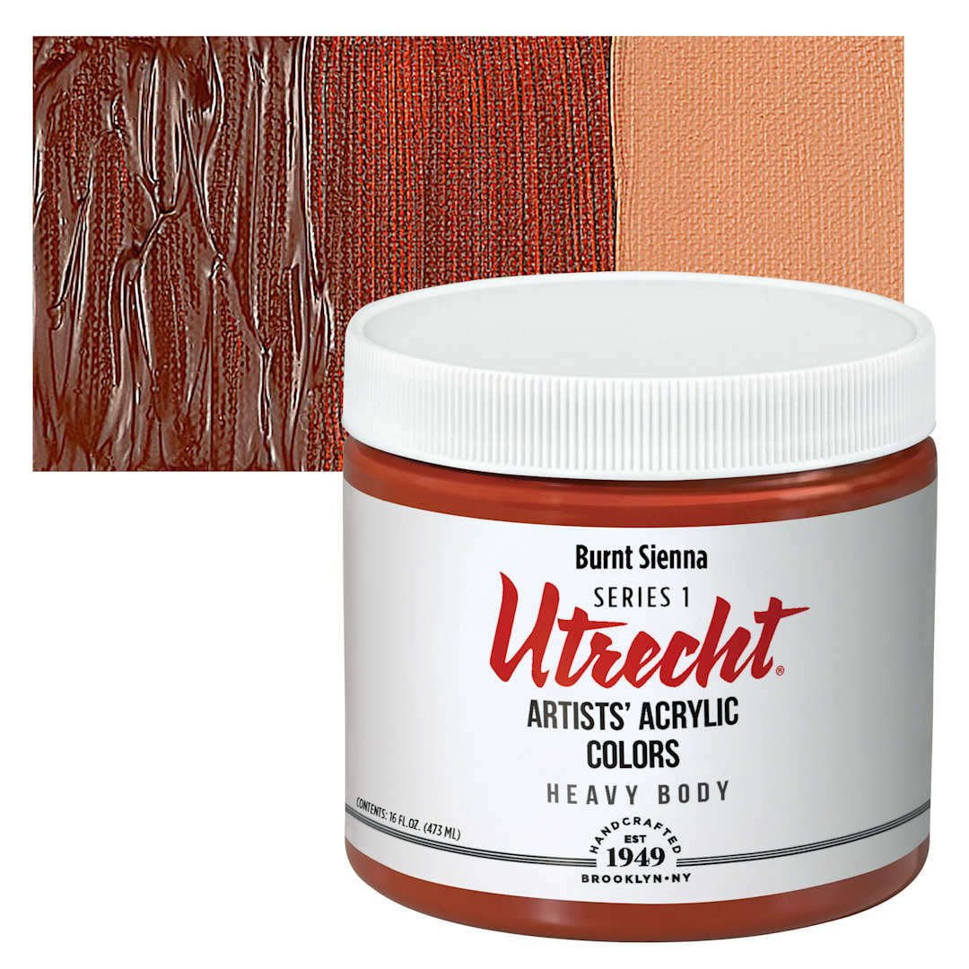 Open in modal - Utrecht Artists' Acrylic Paint - Burnt Sienna, Pint and swatch
