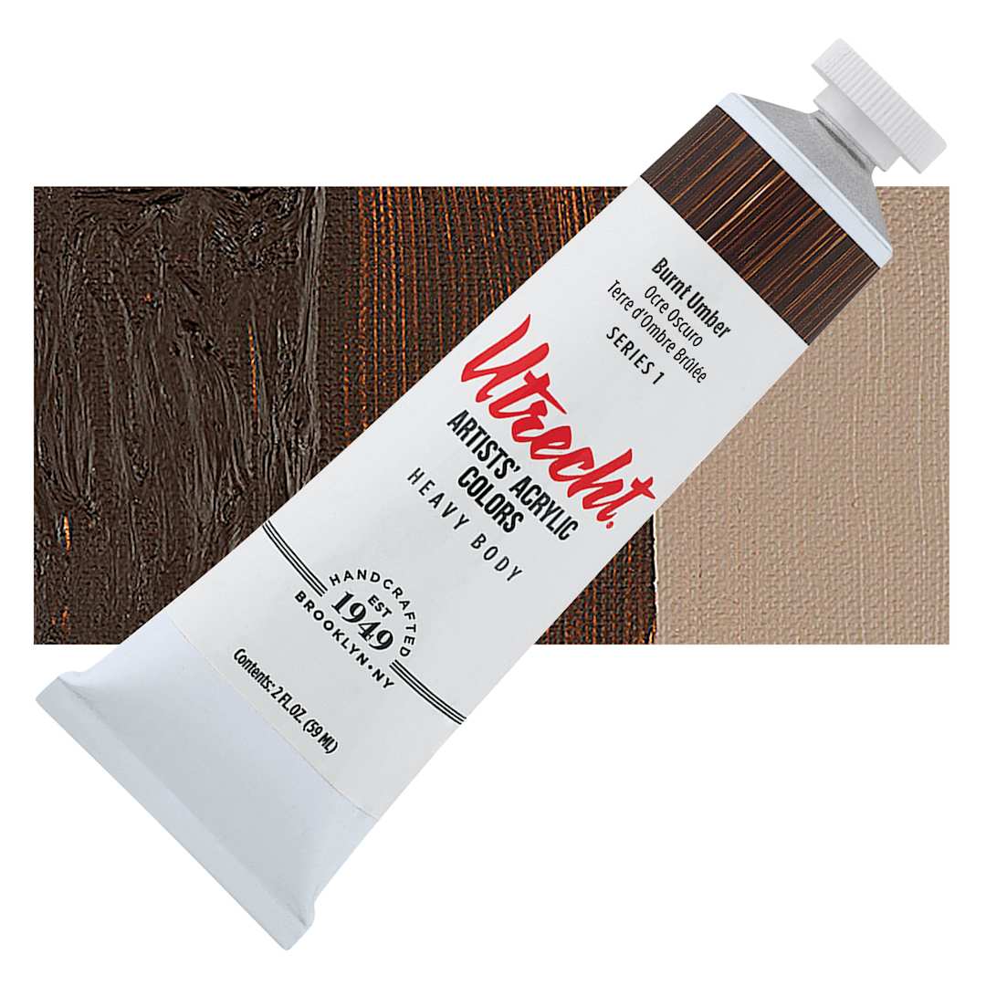 Open in modal - Utrecht Artists' Acrylic Paint - Burnt Umber, 2 oz tube and swatch