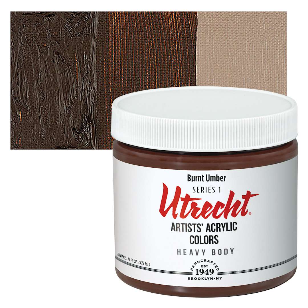 Open in modal - Utrecht Artists' Acrylic Paint - Burnt Umber, Pint and swatch