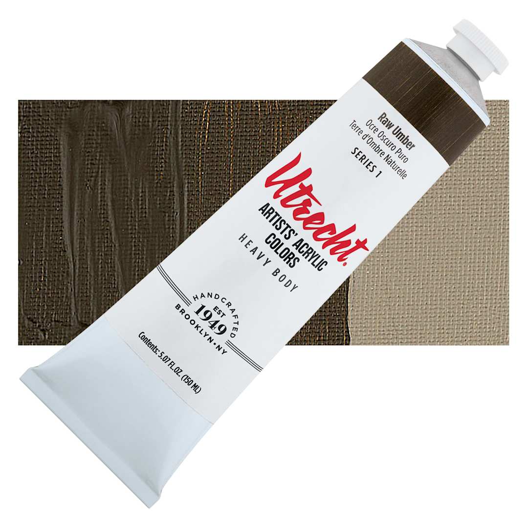 Open in modal - Utrecht Artists' Acrylic Paint - Raw Umber, 5 oz tube and swatch
