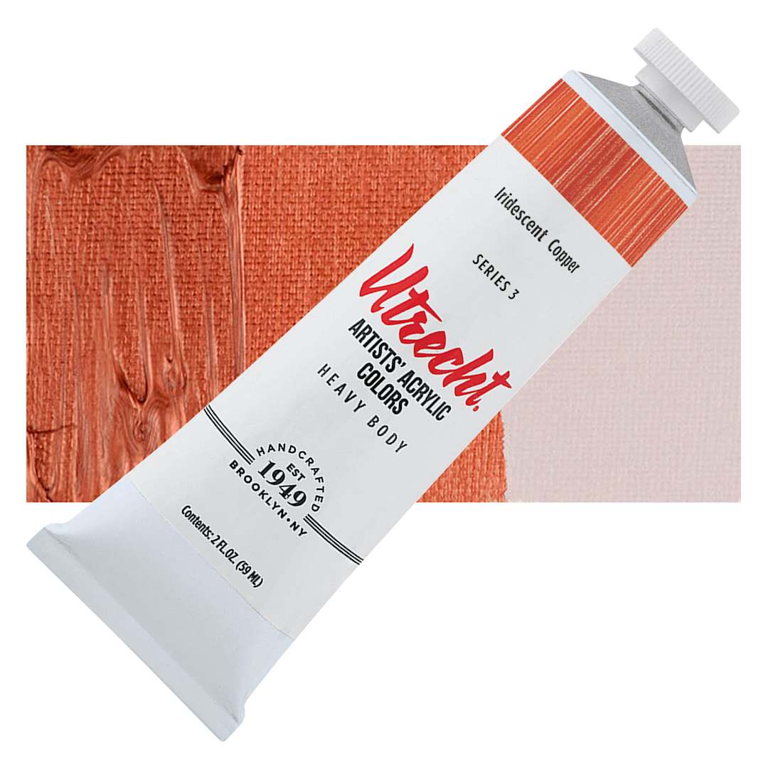 Open in modal - Utrecht Artists' Acrylic Paint - Iridescent Copper, 2 oz tube and swatch