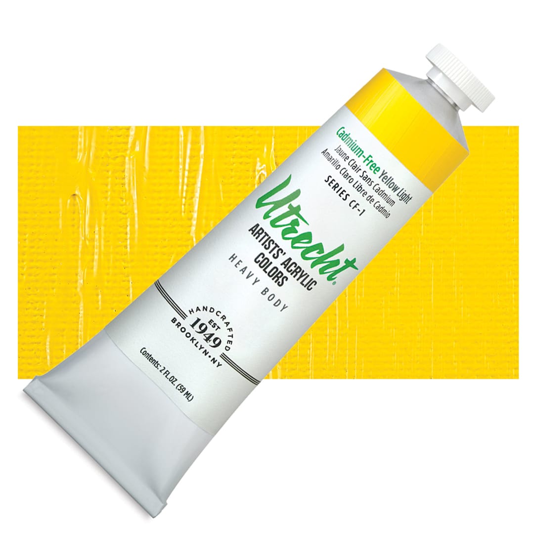 Open in modal - Utrecht Artists' Acrylic Paint - Cadmium-Free Yellow Light 2 oz tube and swatch