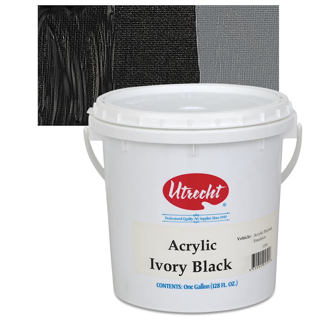 Open in modal - Utrecht Artists' Acrylic Paint - Ivory Black, Gallon and swatch