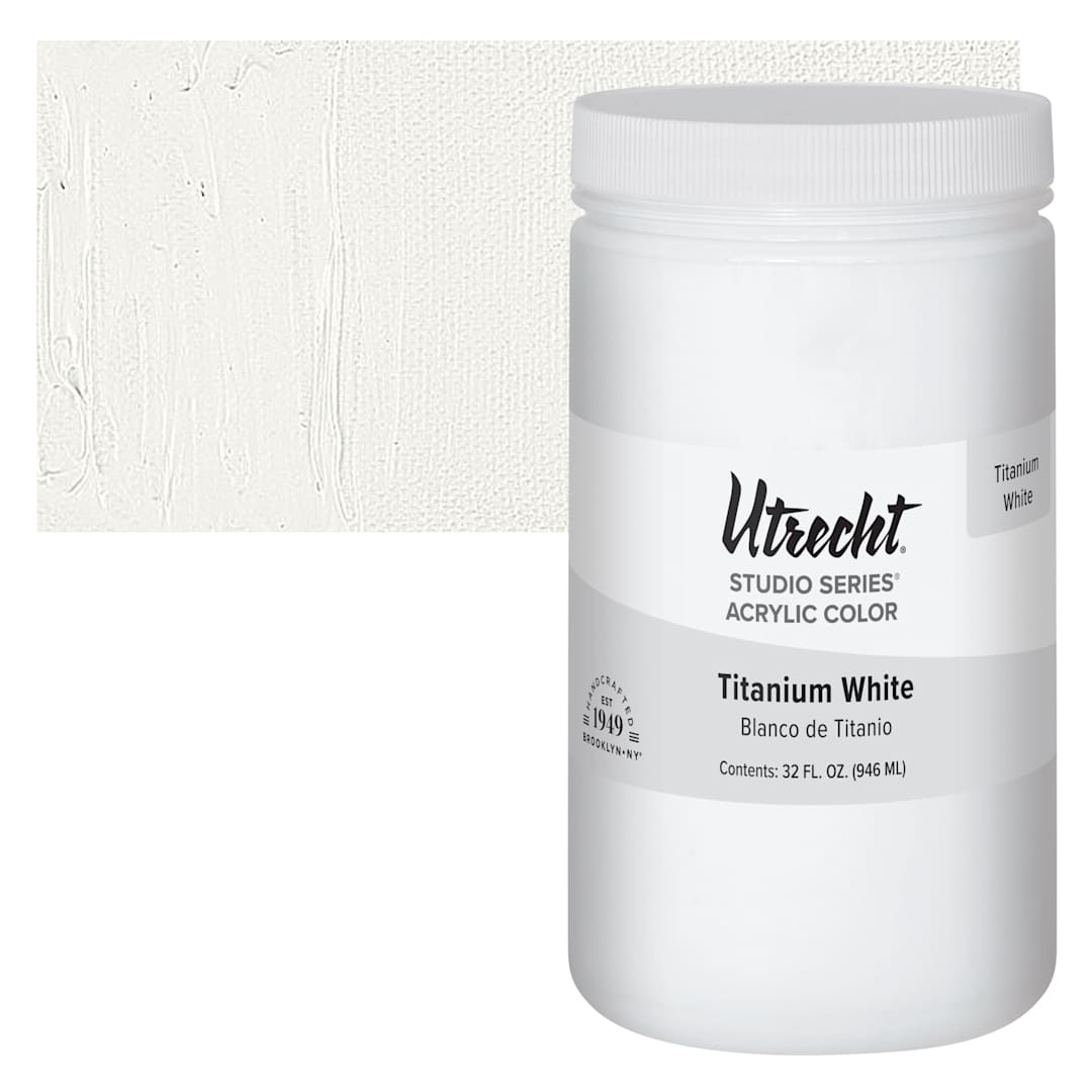 Open in modal - Utrecht Studio Series Acrylic Paint - Titanium White, 946 ml Jar and swatch