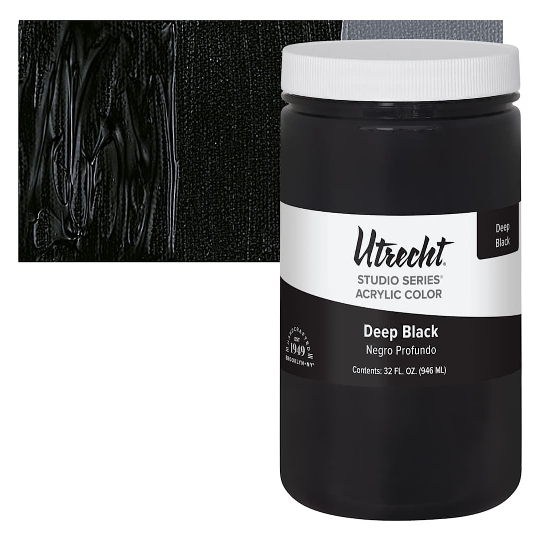 Open in modal - Utrecht Studio Series Acrylic Paint - Deep Black, Quart and swatch