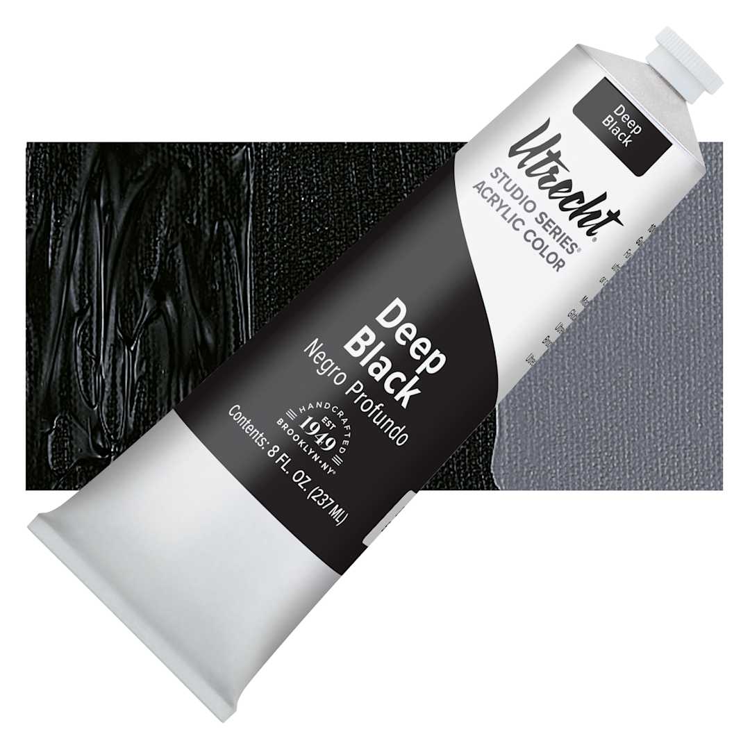 Open in modal - Utrecht Studio Series Acrylic Paint - Deep Black, 237 ml tube and swatch