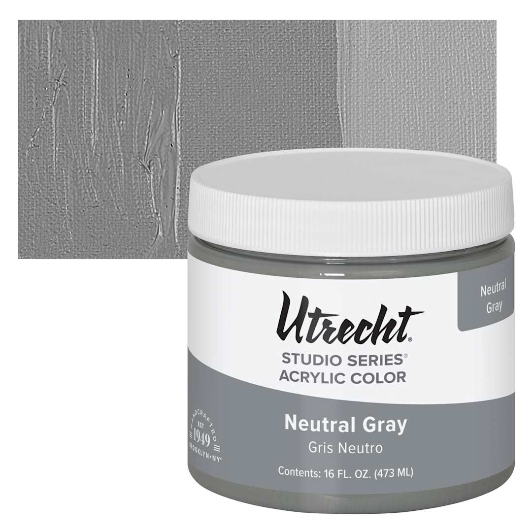Open in modal - Utrecht Studio Series Acrylic Paint - Neutral Gray, Pint and swatch