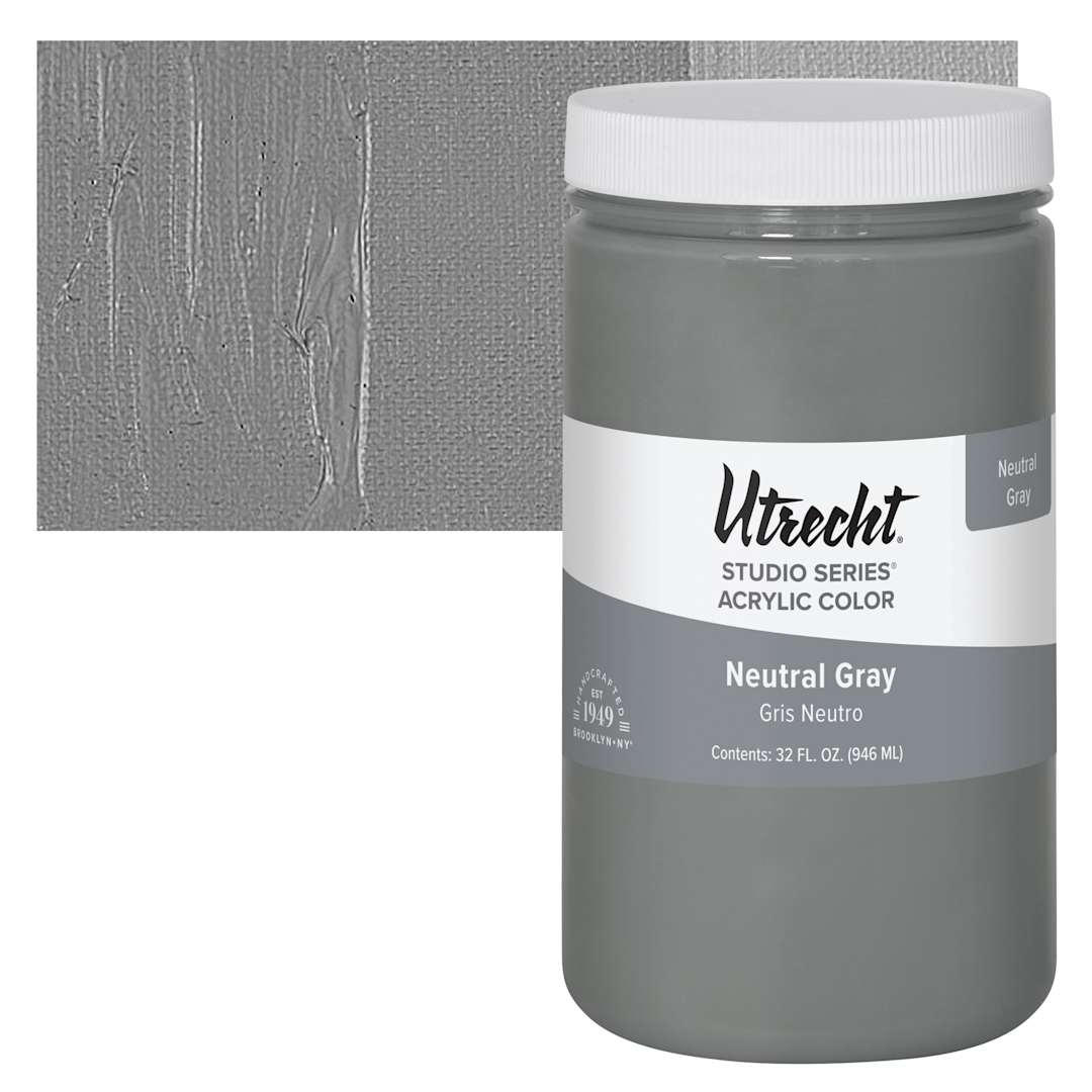 Open in modal - Utrecht Studio Series Acrylic Paint - Neutral Gray, Quart and swatch
