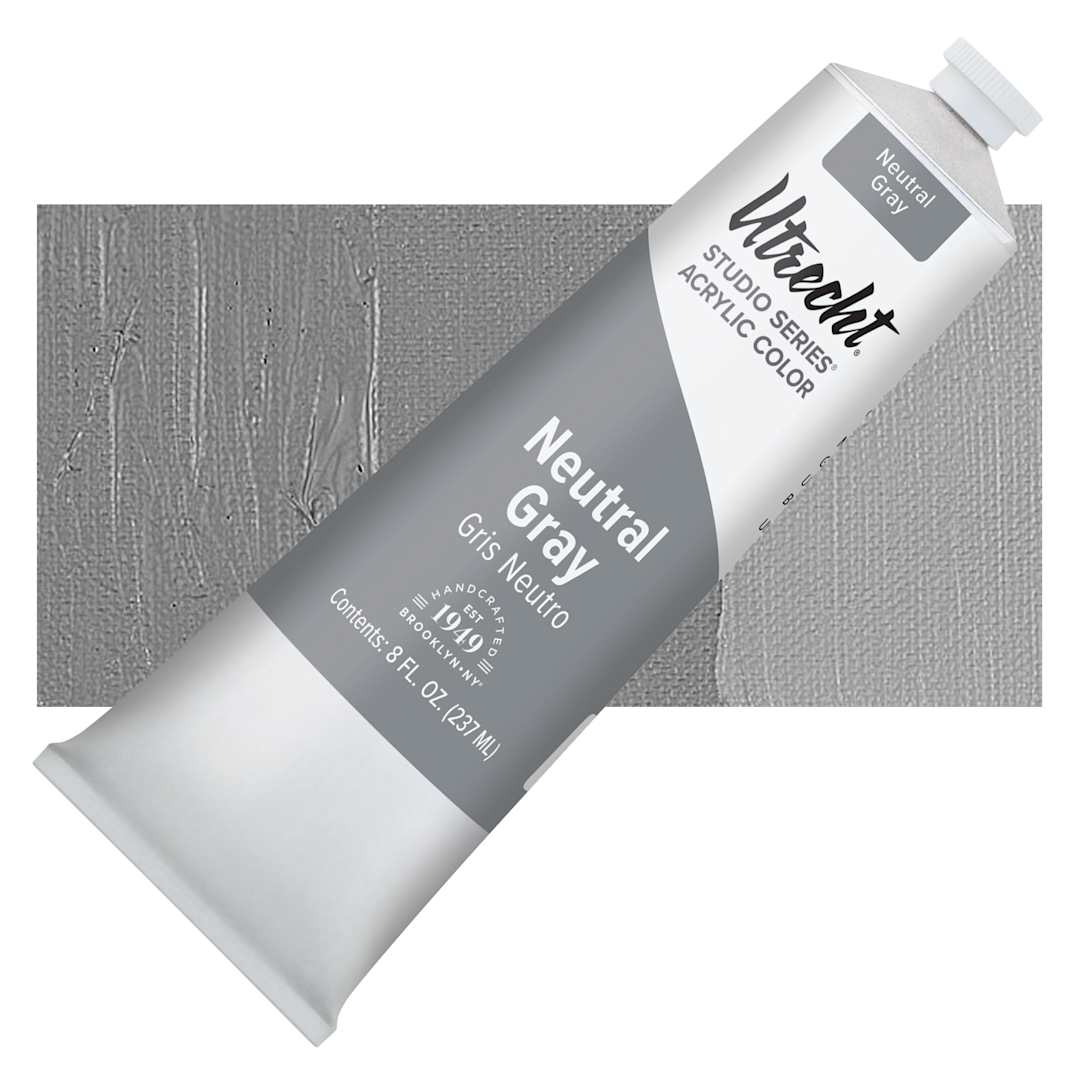 Open in modal - Utrecht Studio Series Acrylic Paint - Neutral Gray, 237 ml tube and swatch