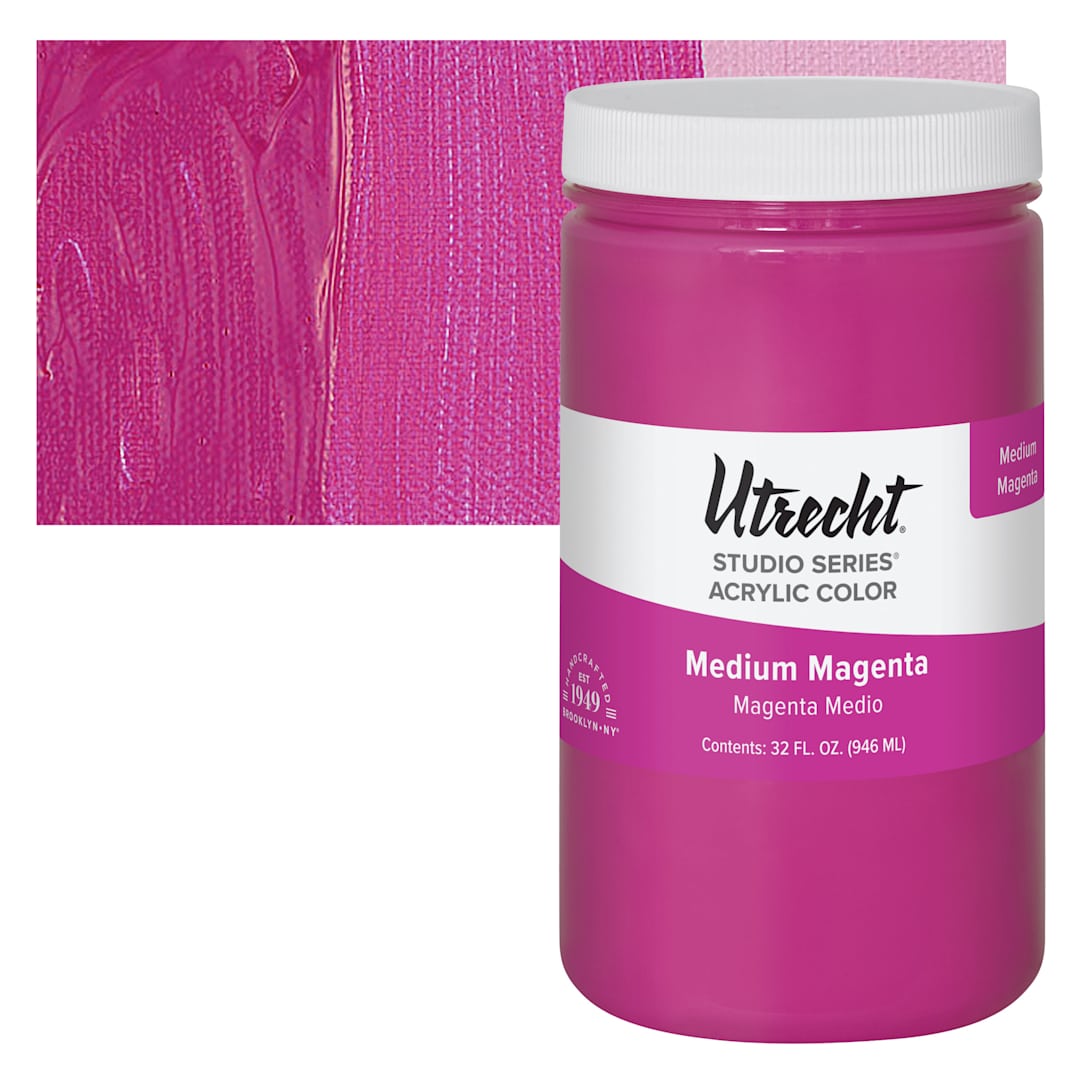 Open in modal - Utrecht Studio Series Acrylic Paint - Medium Magenta, Quart and swatch