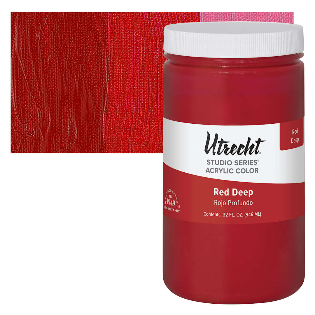 Open in modal - Utrecht Studio Series Acrylic Paint - Red Deep, Quart and swatch