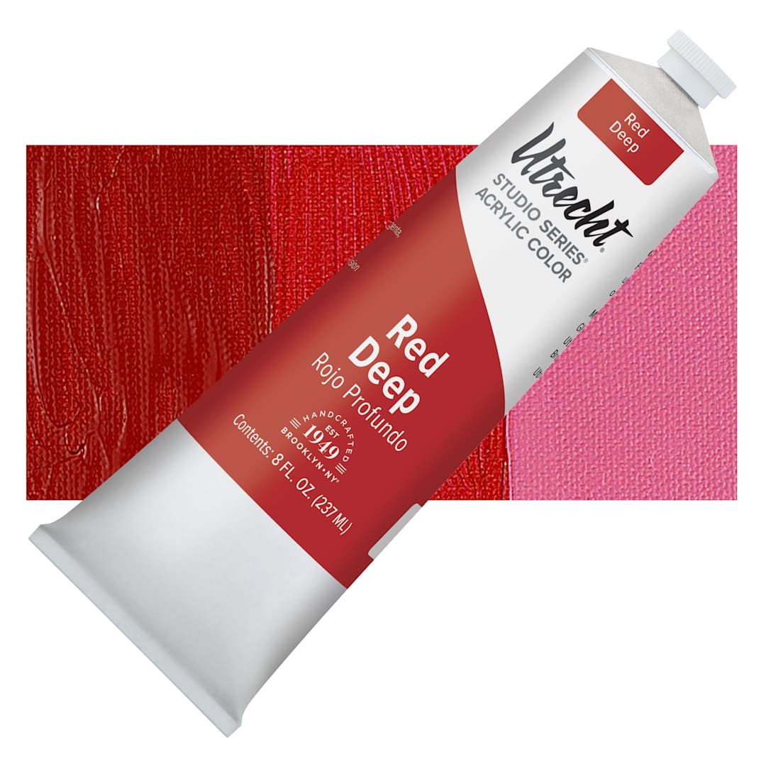 Open in modal - Utrecht Studio Series Acrylic Paint - Red Deep, 237 ml tube and swatch
