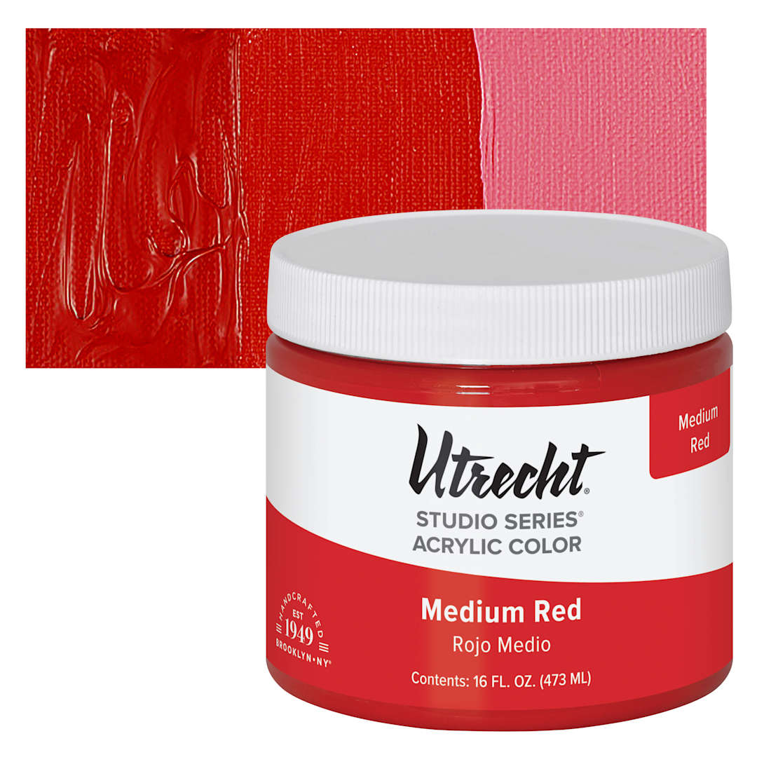 Open in modal - Utrecht Studio Series Acrylic Paint - Medium Red, Pint and swatch