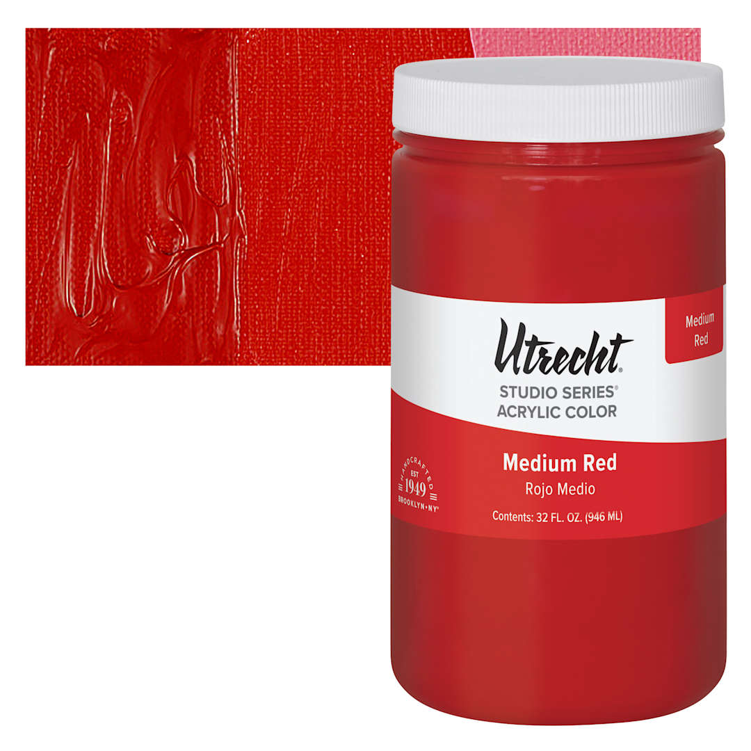 Open in modal - Utrecht Studio Series Acrylic Paint - Medium Red, Quart and swatch