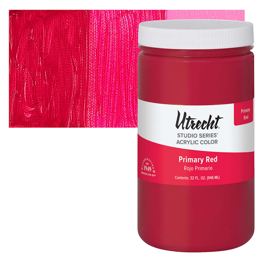 Open in modal - Utrecht Studio Series Acrylic Paint - Primary Red, Quart and swatch