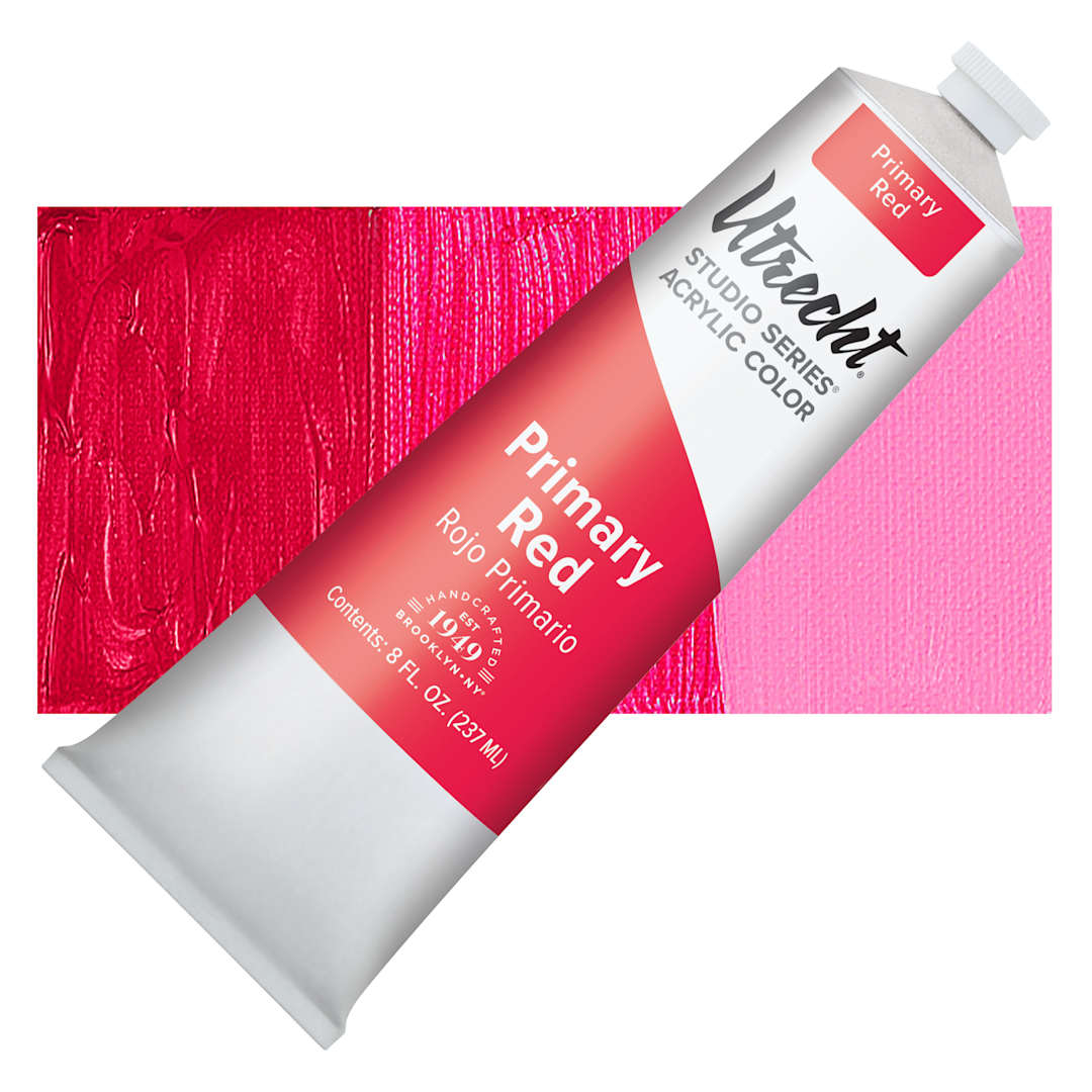 Open in modal - Utrecht Studio Series Acrylic Paint - Primary Red, 237 ml tube and swatch