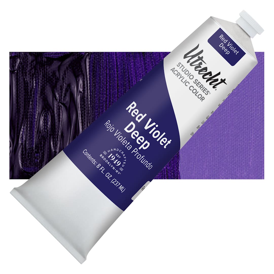 Open in modal - Utrecht Studio Series Acrylic Paint - Red Violet Deep, 237 ml tube and swatch