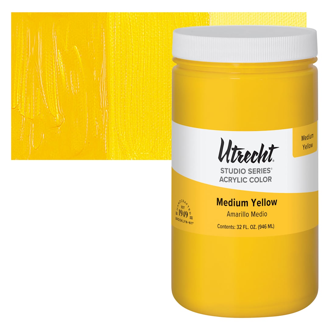Open in modal - Utrecht Studio Series Acrylic Paint - Medium Yellow, Quart and swatch