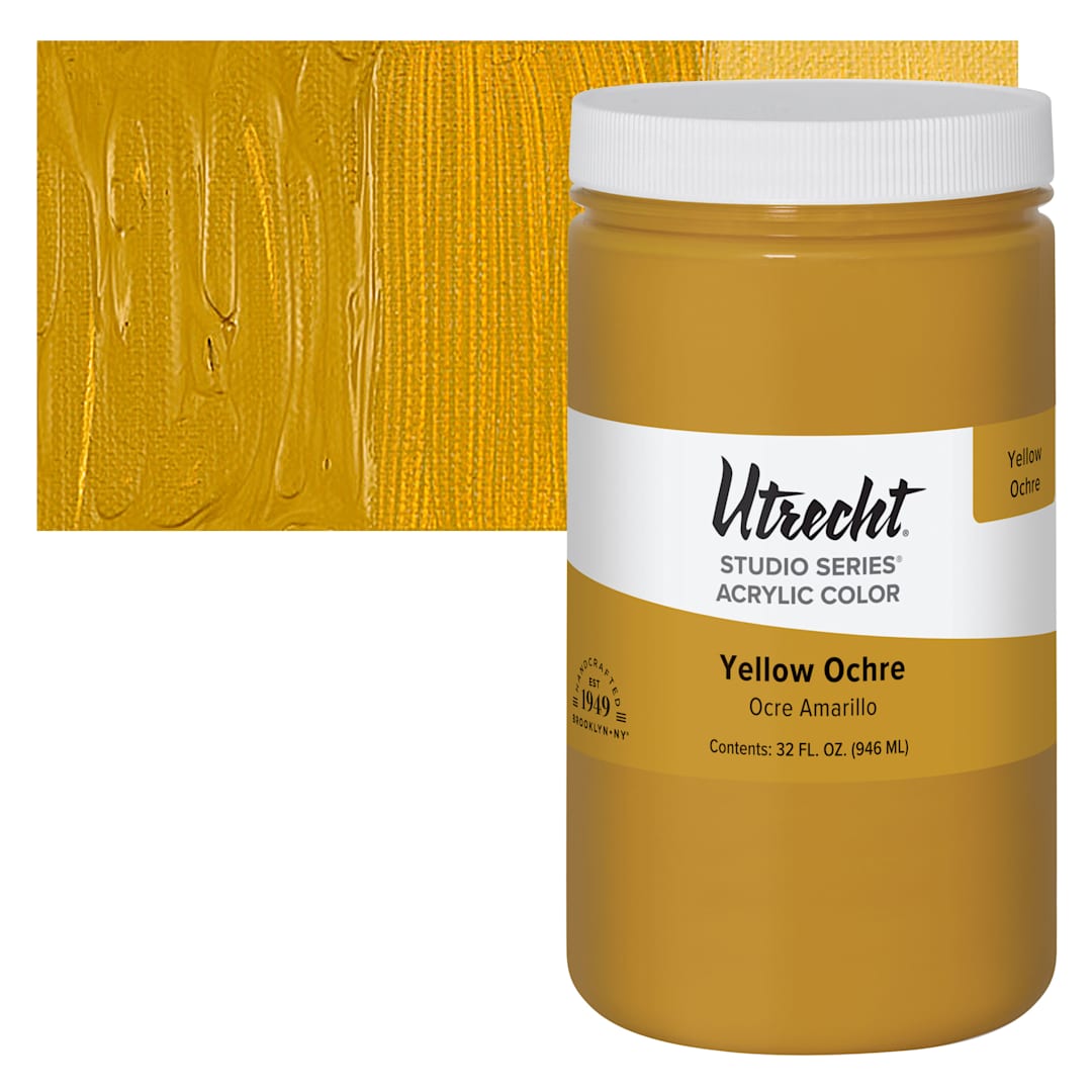 Open in modal - Utrecht Studio Series Acrylic Paint - Yellow Ochre, Quart and swatch