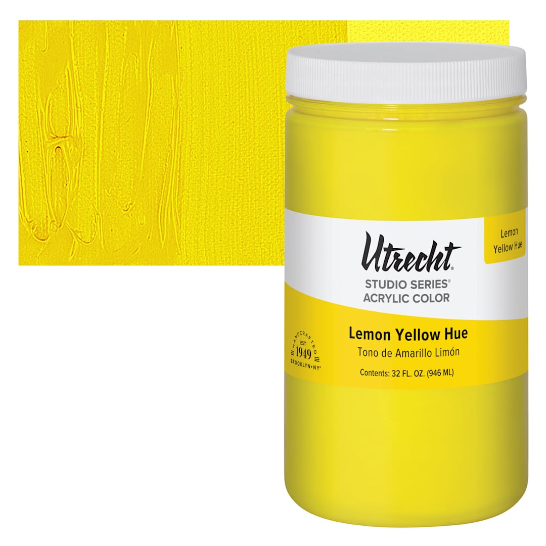 Open in modal - Utrecht Studio Series Acrylic Paint - Lemon Yellow Hue, Quart and swatch