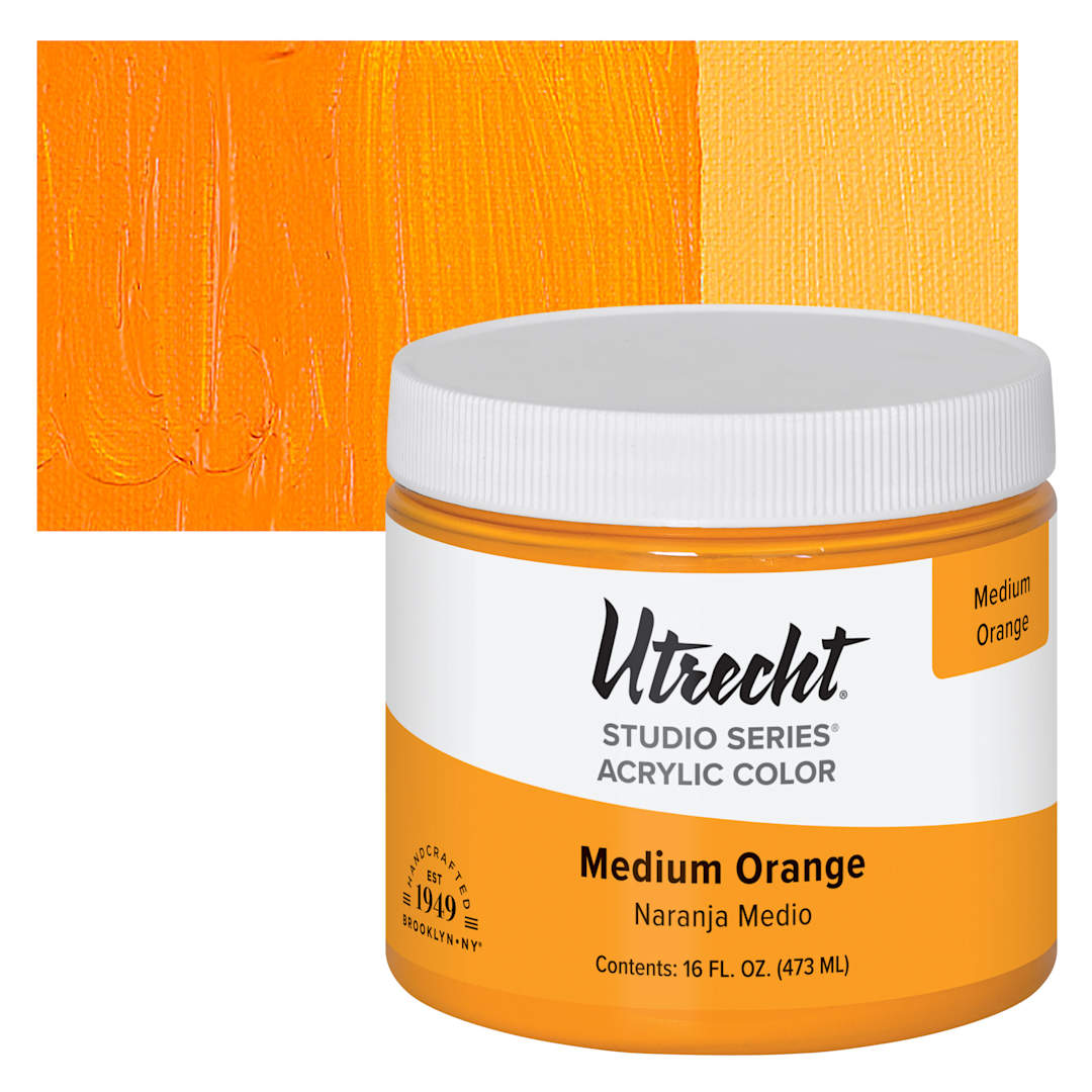 Open in modal - Utrecht Studio Series Acrylic Paint - Medium Orange, Pint and swatch