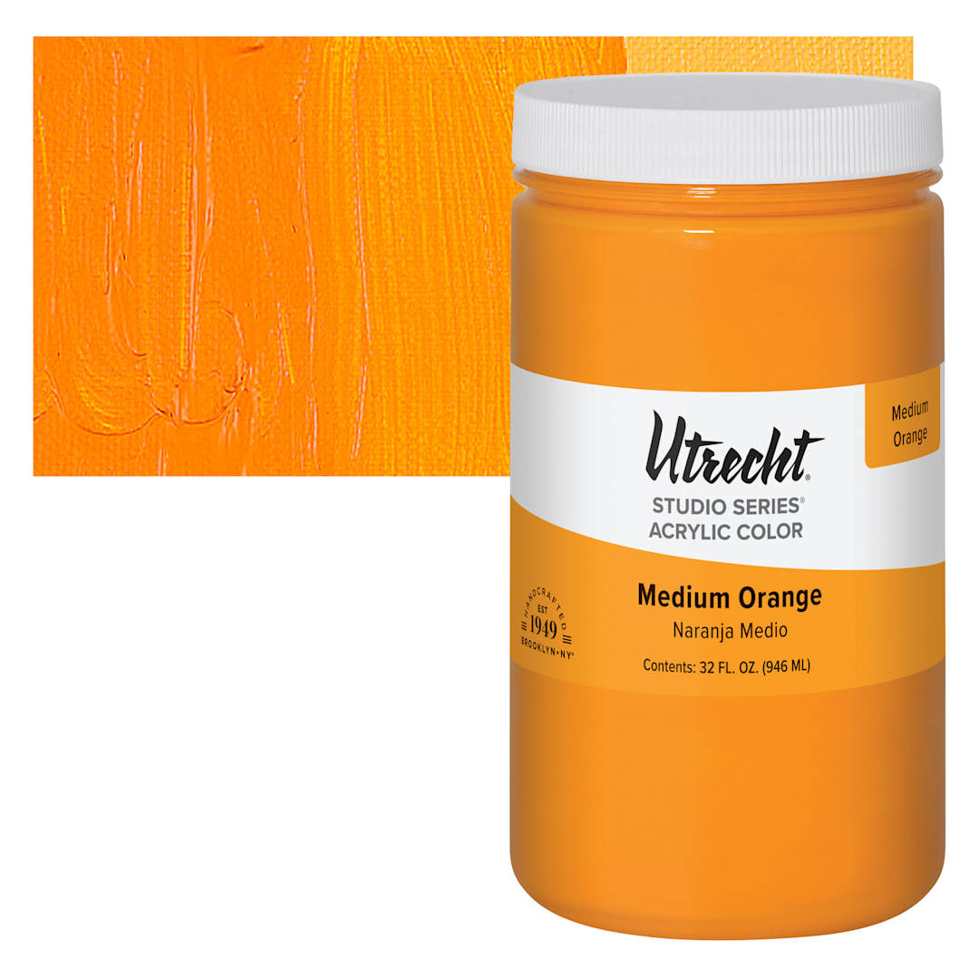 Open in modal - Utrecht Studio Series Acrylic Paint - Medium Orange, Quart and swatch