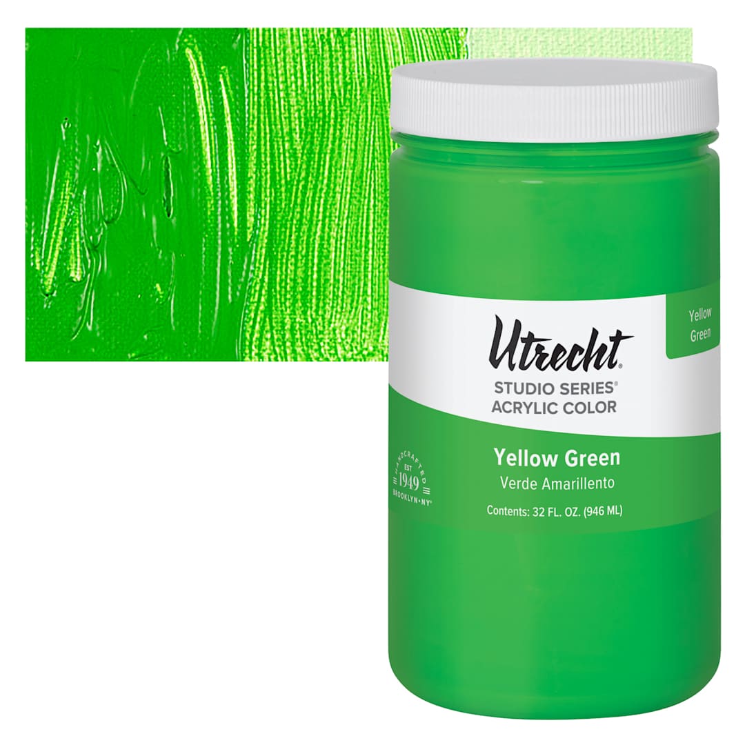 Open in modal - Utrecht Studio Series Acrylic Paint - Yellow Green, Quart and swatch
