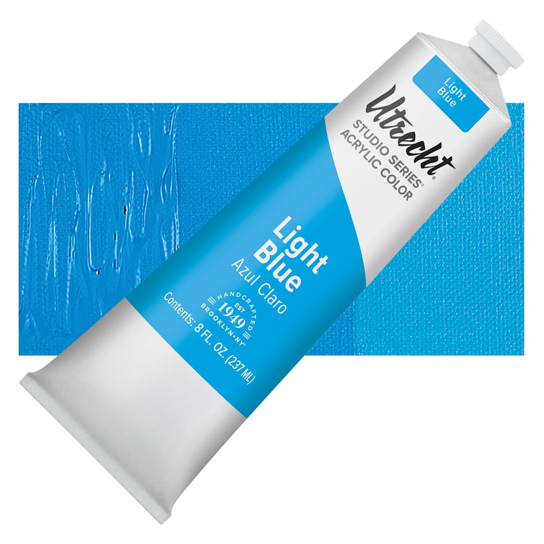 Open in modal - Utrecht Studio Series Acrylic Paint - Light Blue, 237 ml tube and swatch