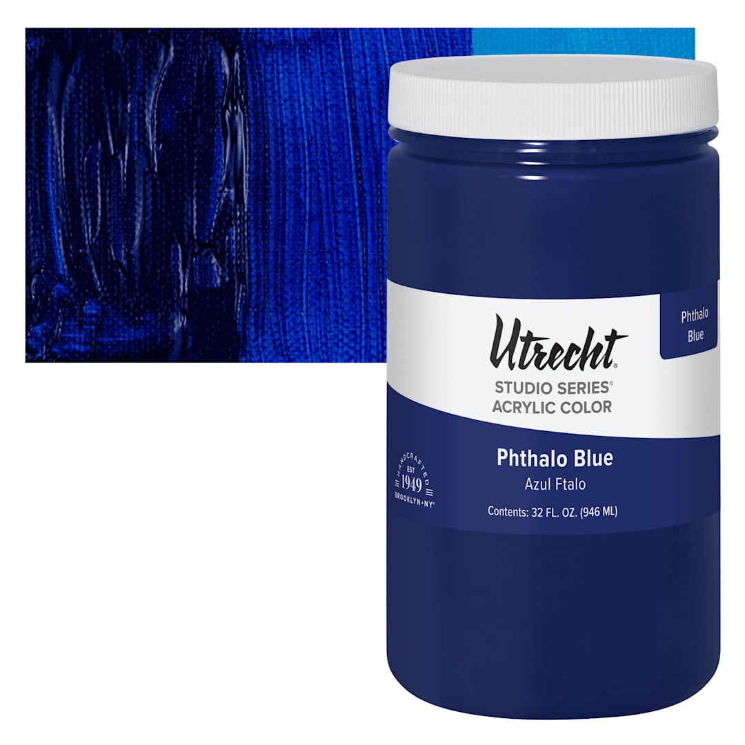 Open in modal - Utrecht Studio Series Acrylic Paint - Phthalo Blue, Quart and swatch