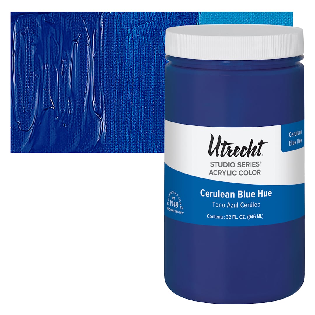 Open in modal - Utrecht Studio Series Acrylic Paint - Cerulean Blue Hue, Quart and swatch