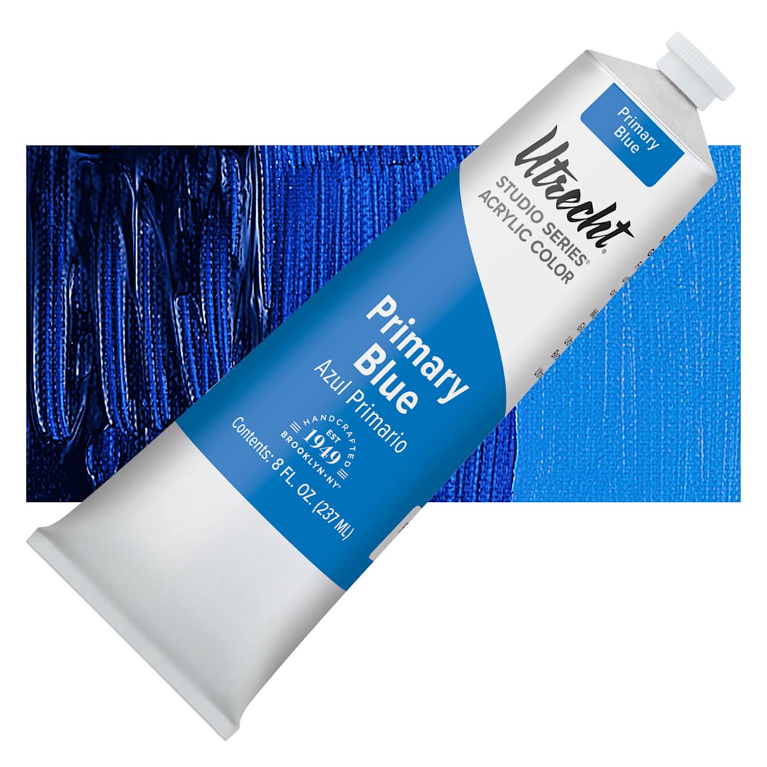 Open in modal - Utrecht Studio Series Acrylic Paint - Primary Blue, 237 ml tube and swatch