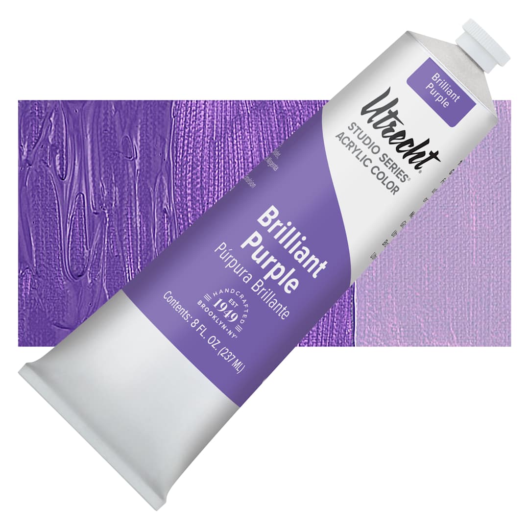 Open in modal - Utrecht Studio Series Acrylic Paint - Brilliant Purple, 237 ml tube and swatch