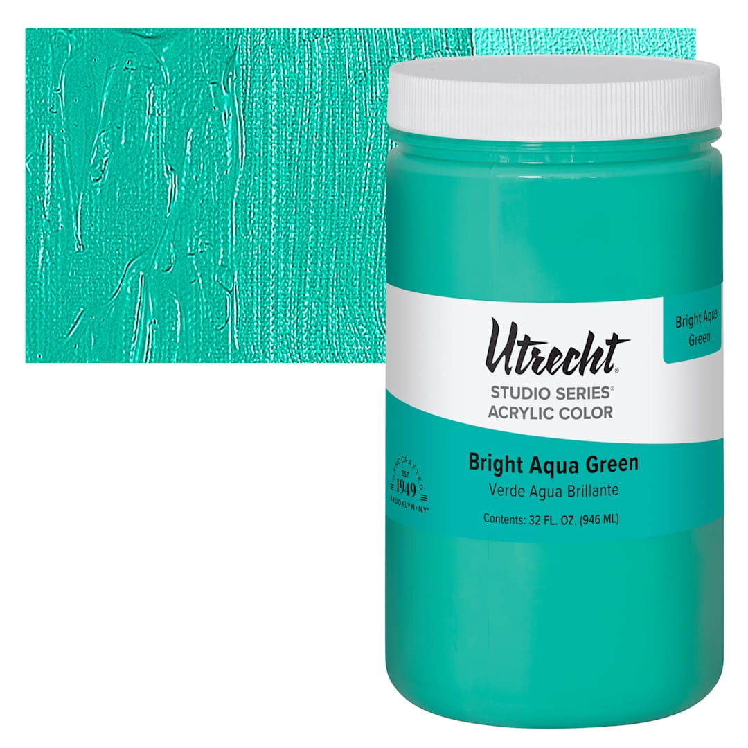 Open in modal - Utrecht Studio Series Acrylic Paint - Bright Aqua Green, Quart and swatch
