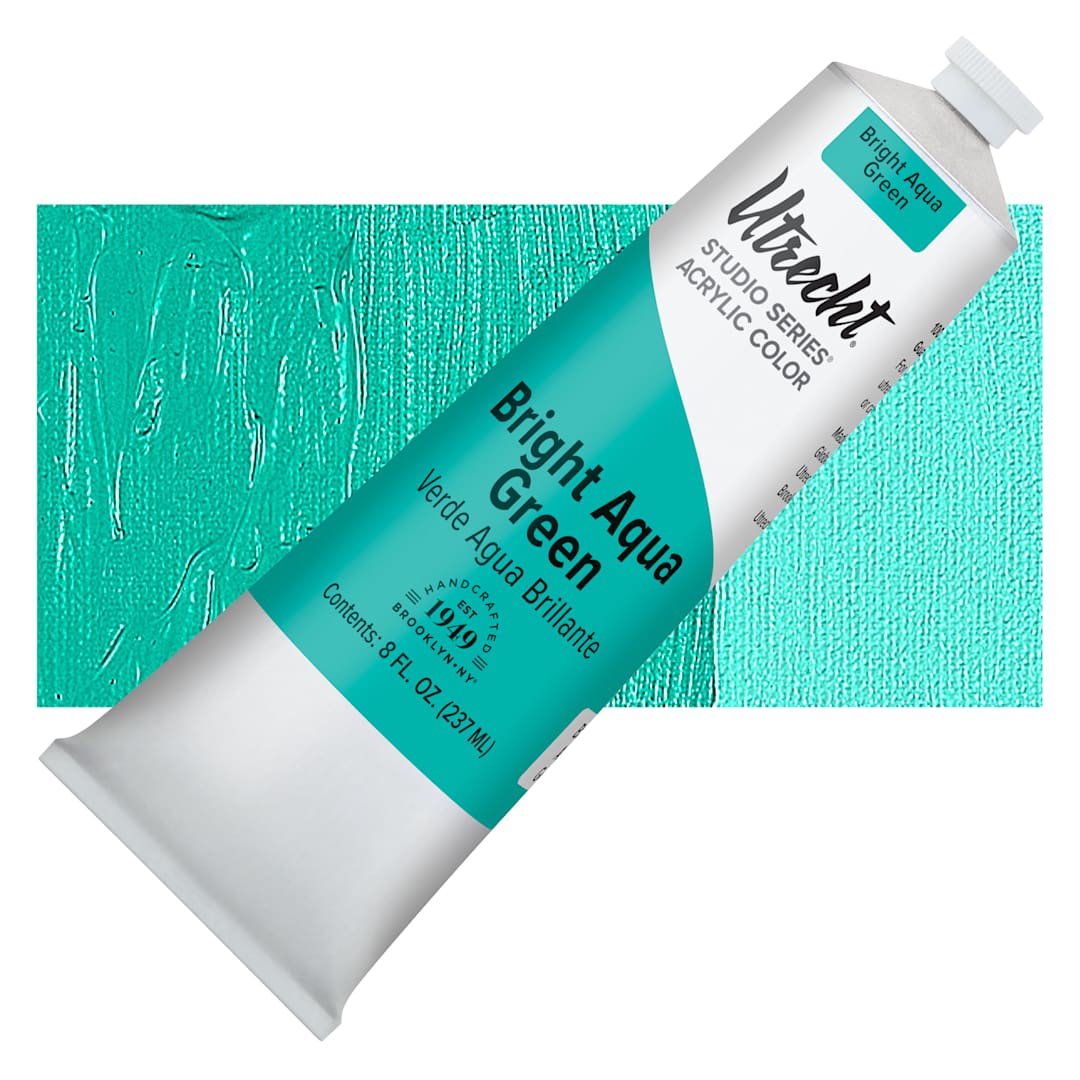 Open in modal - Utrecht Studio Series Acrylic Paint - Bright Aqua Green, 237 ml tube and swatch