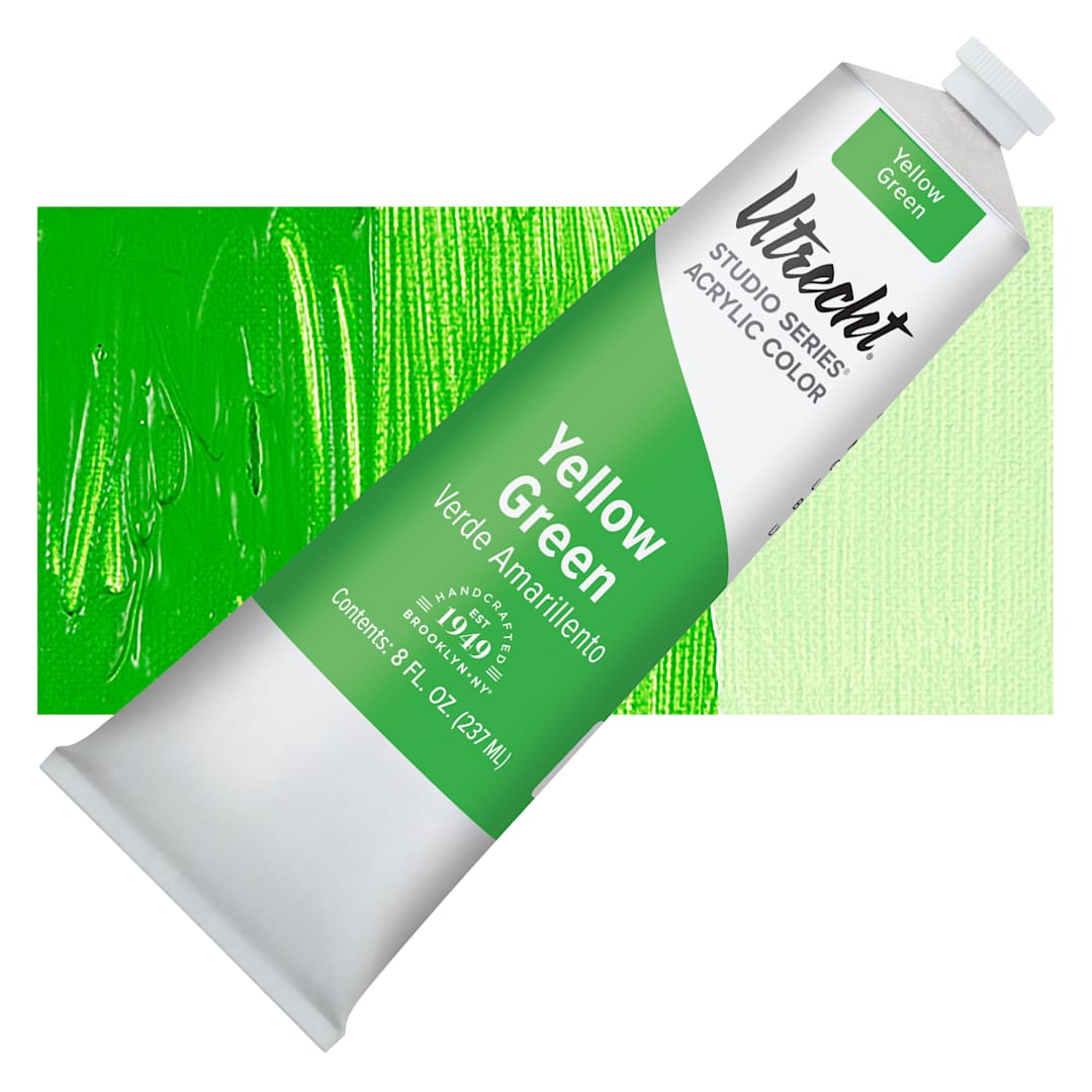 Open in modal - Utrecht Studio Series Acrylic Paint - Yellow Green, 237 ml tube and swatch