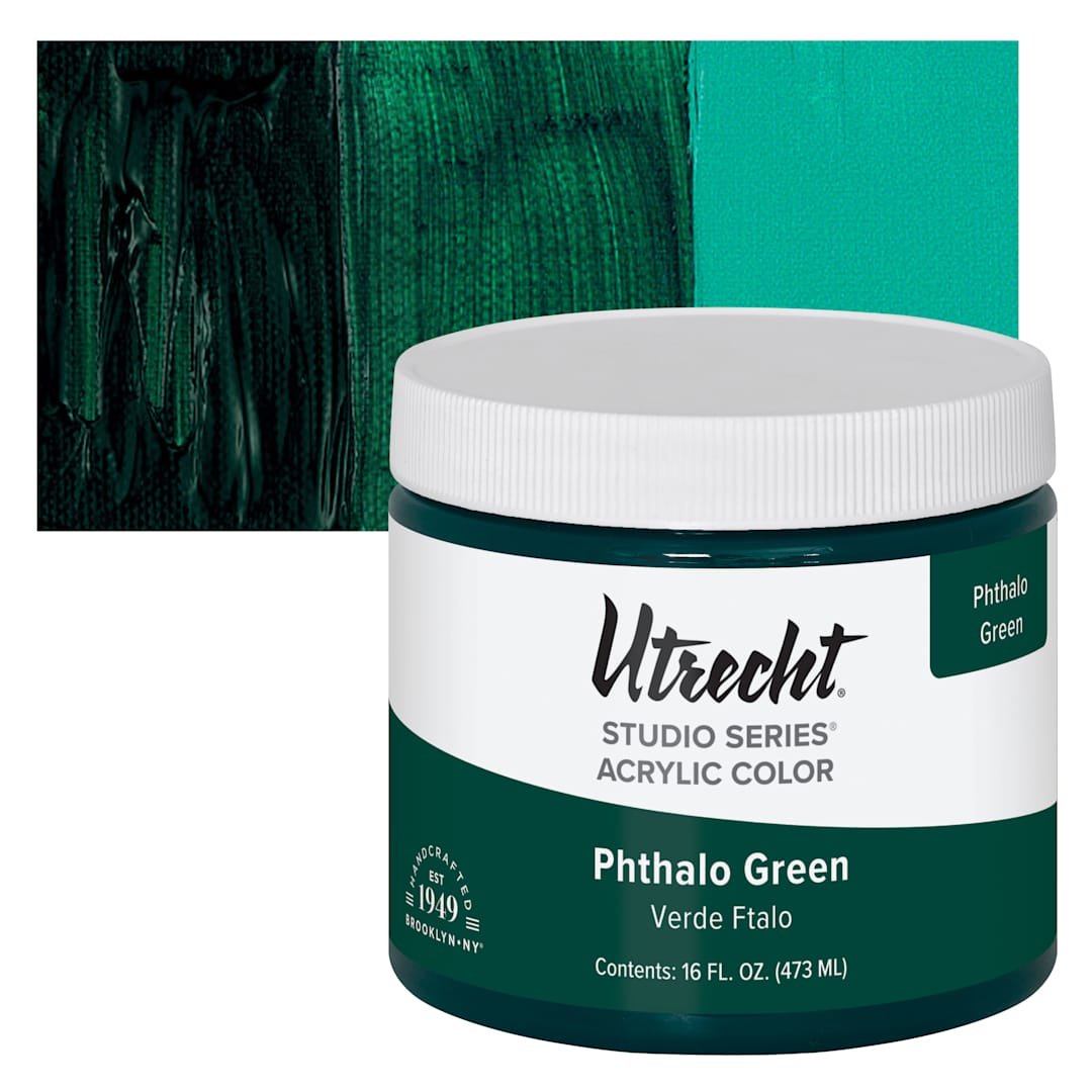 Open in modal - Utrecht Studio Series Acrylic Paint - Phthalo Green, Pint and swatch