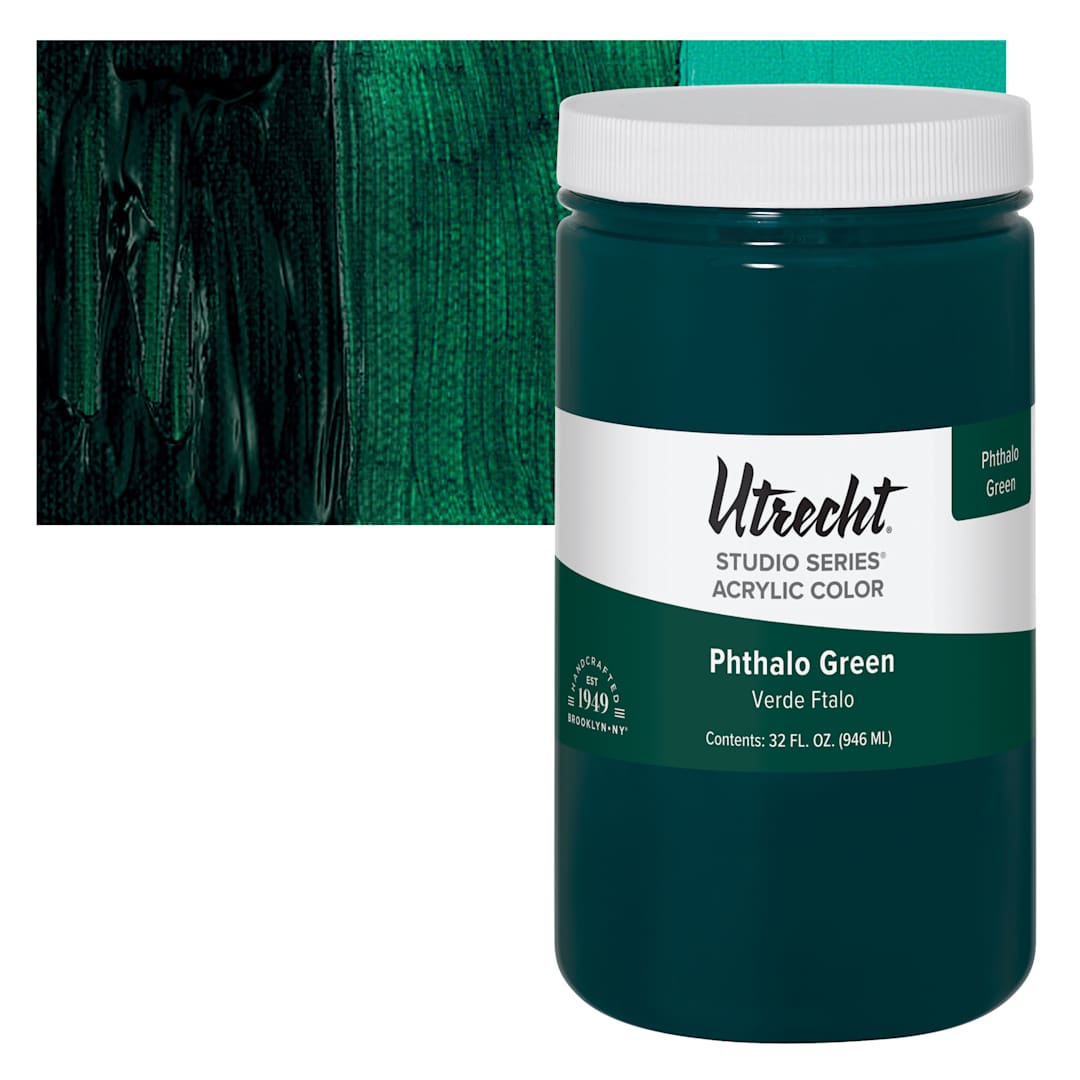 Open in modal - Utrecht Studio Series Acrylic Paint - Phthalo Green, Quart and swatch